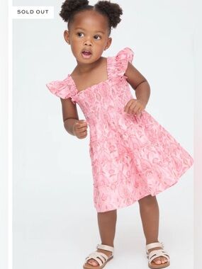 Hill House tiny Ellie nap dress pink palm ikat girl dress 6-12 mo Matching mom